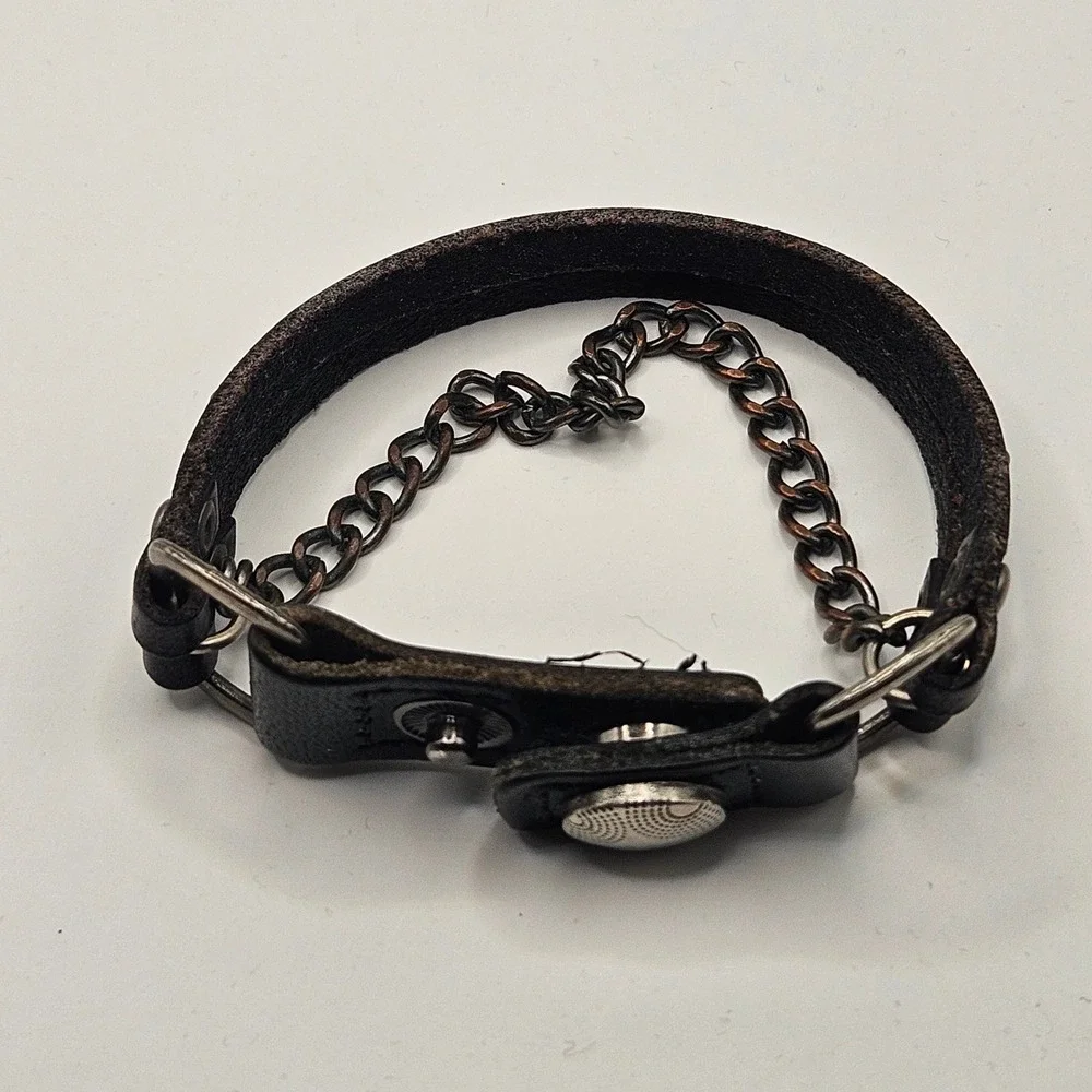 Skagen Leather Bracelet Set Black Braided Studded Chain Wrap 3pc